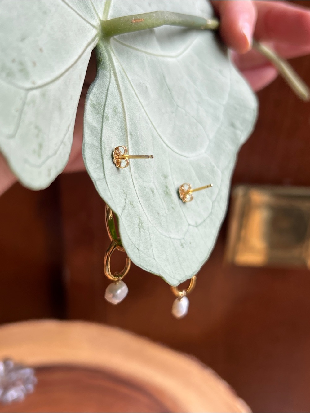 Chan Luu Gold Link Drop Earrings with White Pearl - Picture 6 of 6